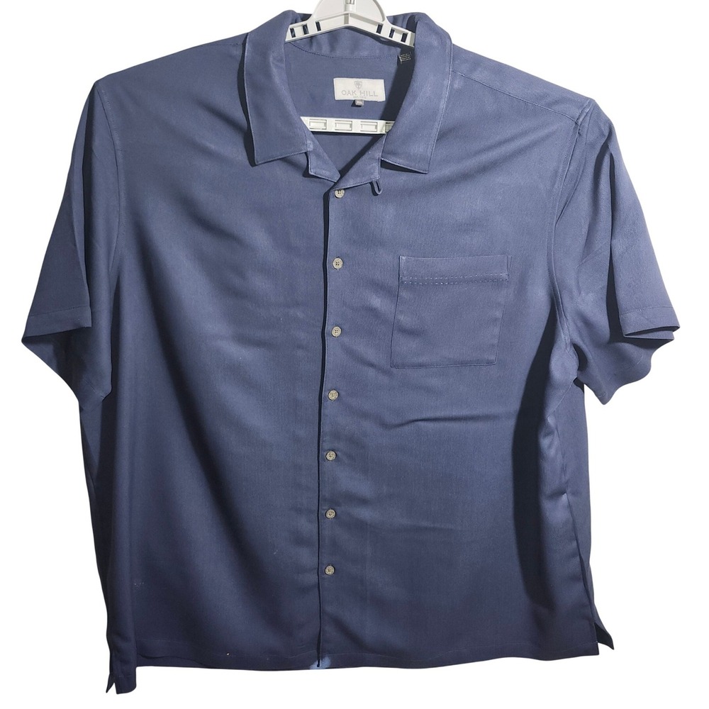 Oak Hill Mens 2XL Navy Blue Short‎ Sleeve Button Down Camp Shirt Rayon Blend